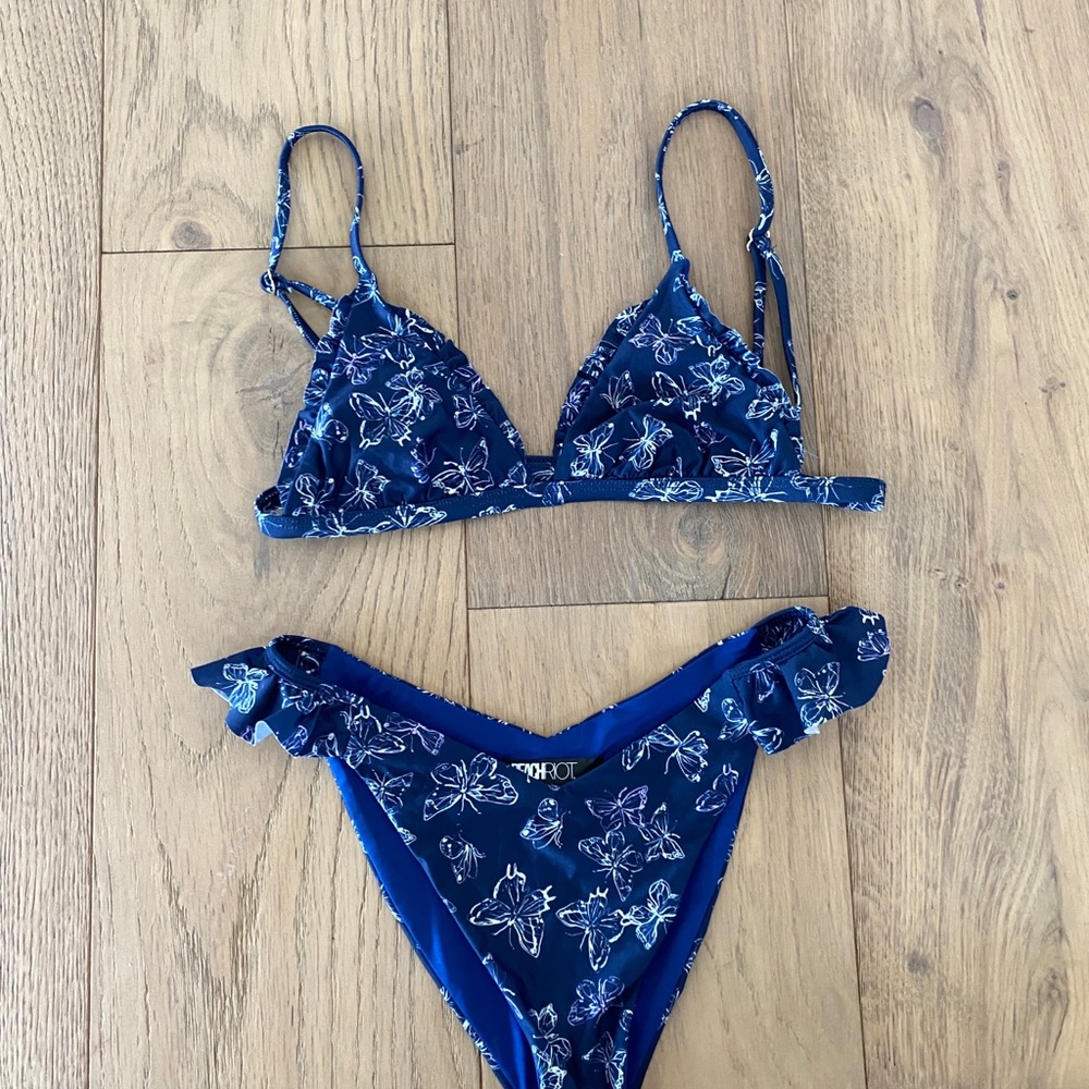 Beach Riot Navy Blue Floral Bikini Set